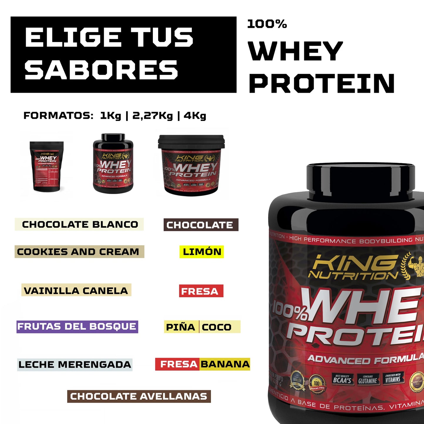 ¡Transforma tu rendimiento con King Nutrition Whey Protein 100% Concentrado!