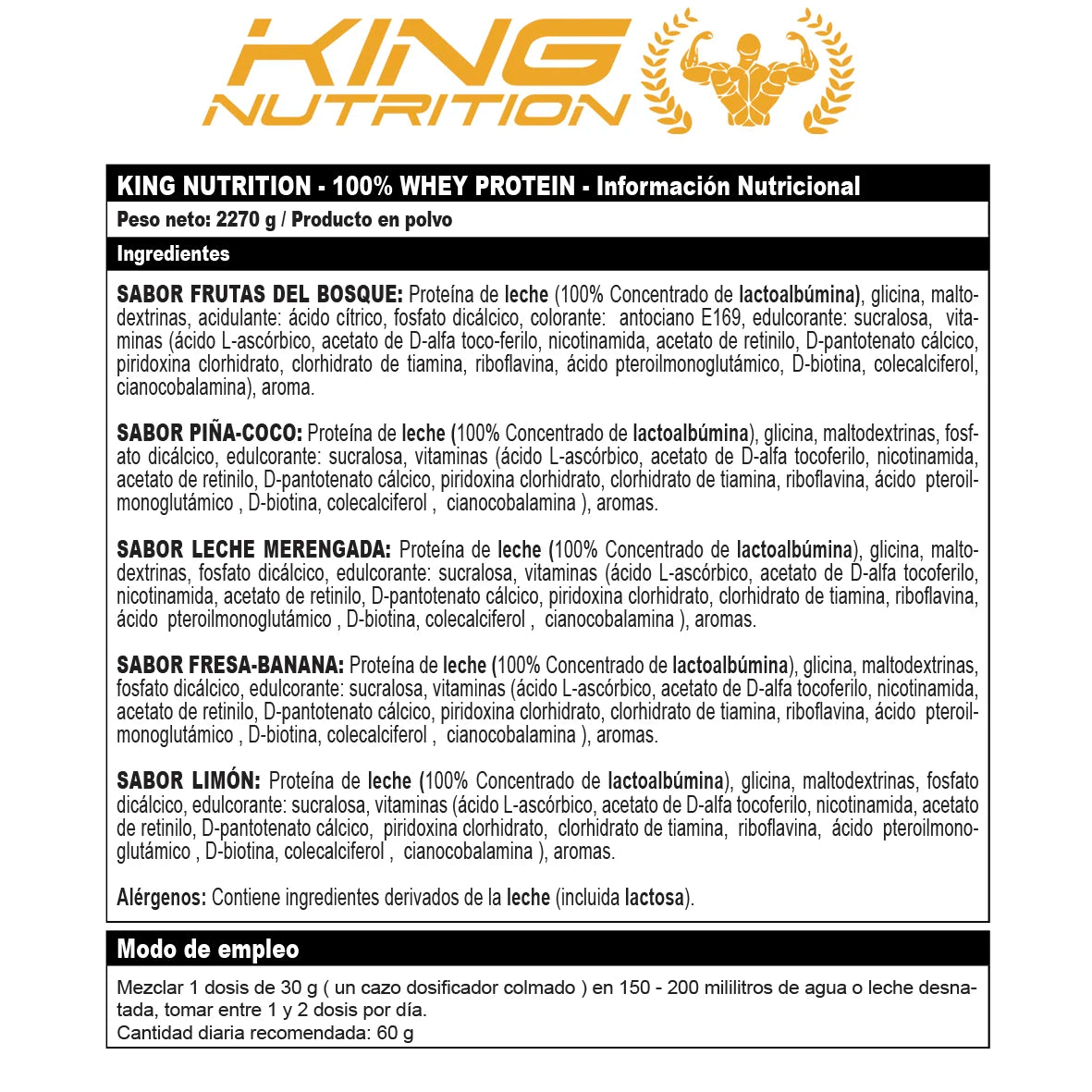 ¡Transforma tu rendimiento con King Nutrition Whey Protein 100% Concentrado!