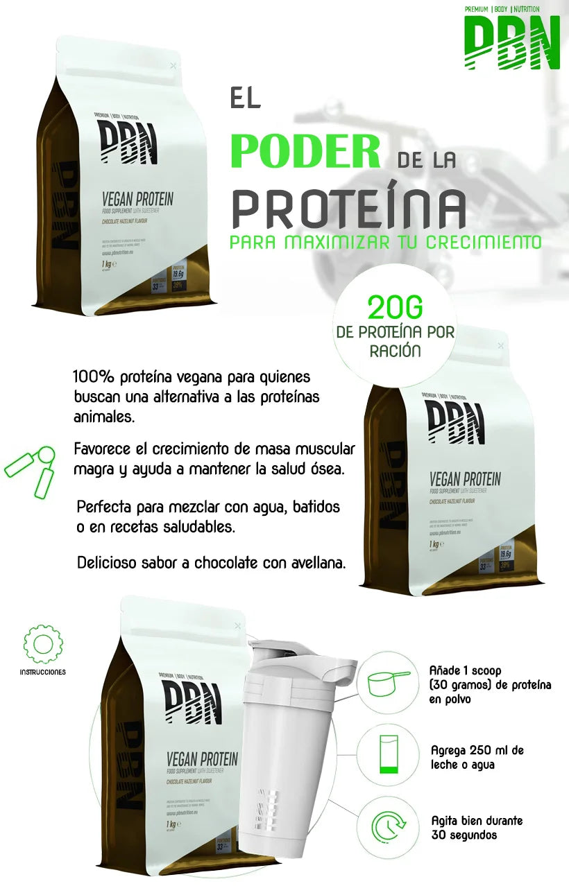 PBN Premium Proteína Vegana 1 kg Proteína vegetal de alta calidad, ideal para deportistas y un estilo de vida saludable.