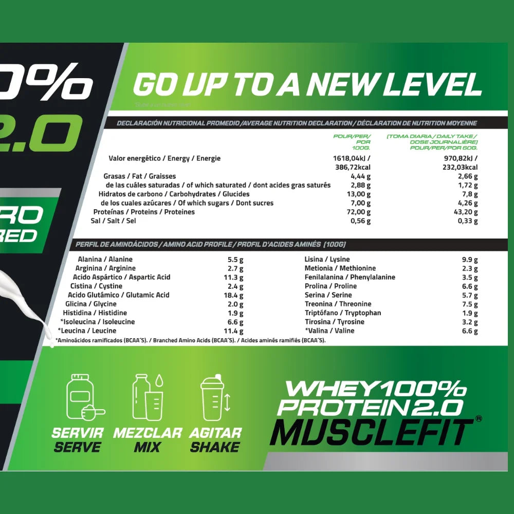 Whey 100% Protein 2000g - MuscleFit │ MUSCLECULT
La proteína concentrada definitiva para construir músculos y alcanzar tus metas. ¡Potencia tu fuerza con cada dosis!